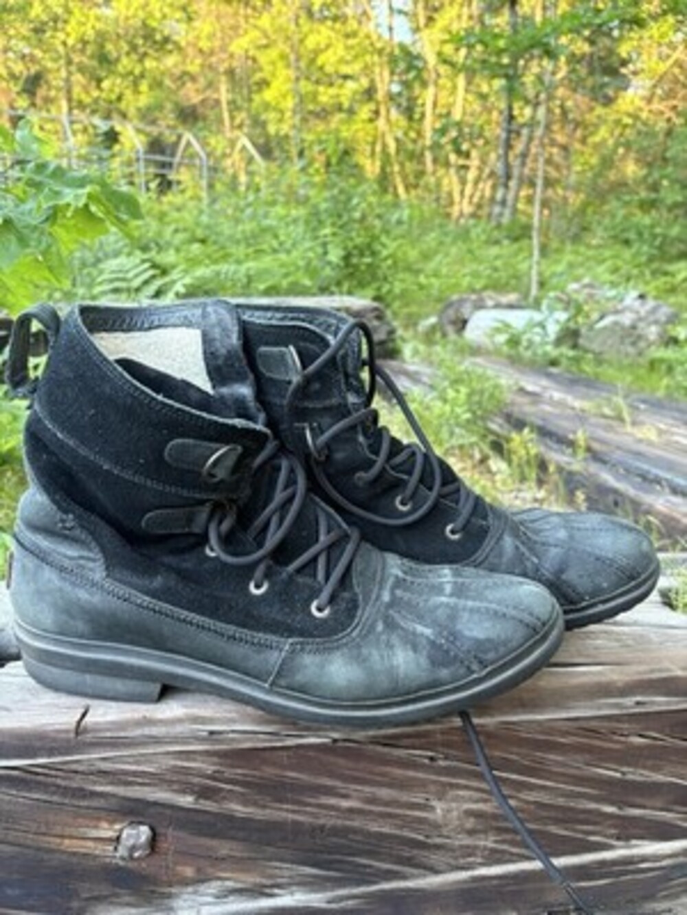 UGG Azaria Waterproof Sheepskin Lined Leather Boots Black‎ US 12
